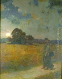 Two Figures In A Moonlit Field by Charles Emile Jacque
