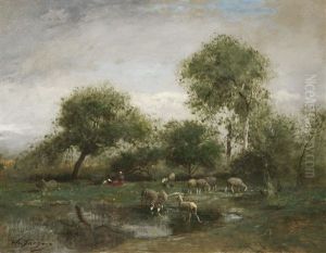 Schafherde Mit Huterin