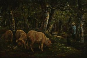 Bouvier Et Ses Cochons by Charles Emile Jacque
