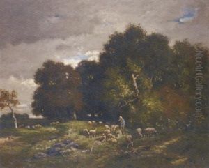 A Shepherd With His Sheep By A Wood A Shepherd With His Sheep By A Wood