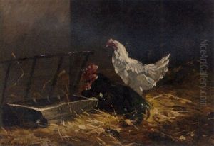 Chickens In A Barn by Charles Emile Jacque