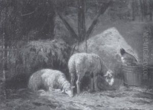 Interior With Sheep And Fowl