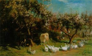 Kuhe Und Schnatternde Ganseschar by Charles Emile Jacque