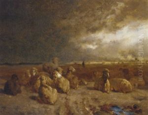 Sheep In A Stormy Landscape by Charles Emile Jacque