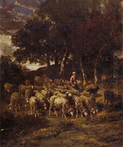 A Sheperdess And Her Flock by Charles Emile Jacque