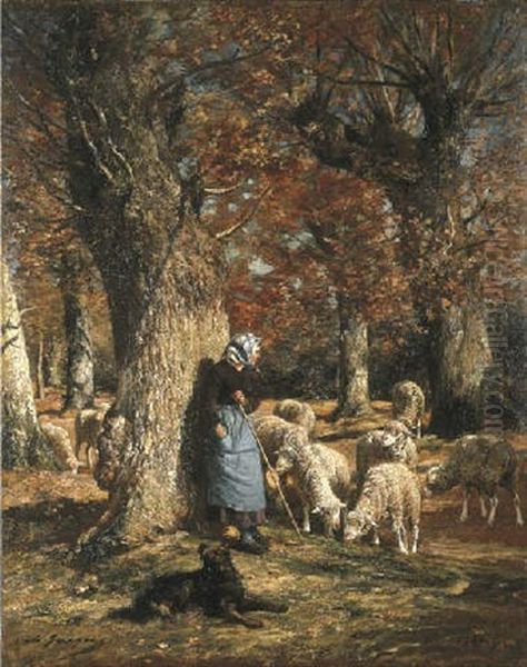 A Shepherdess Tending Her Flock - view 1