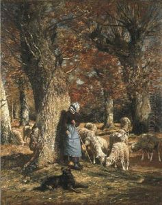 A Shepherdess Tending Her Flock by Charles Emile Jacque