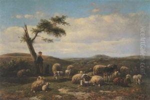 Rastender Schaferjunge Mit Seiner Herde In Meeresnahe Rastender Schaferjunge Mit Seiner Herde In Meeresnahe