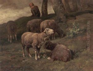 Shepherdess Tending Her Flock by Charles Emile Jacque