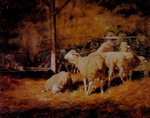 Sheep Feeding In A Stable - view 1