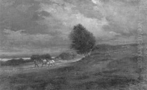 Farmer With Horses In A Landscape by Charles Emile Jacque