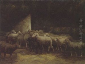 Schafe In Stall by Charles Emile Jacque