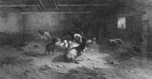 Stallinneres Mit Vieh by Charles Emile Jacque