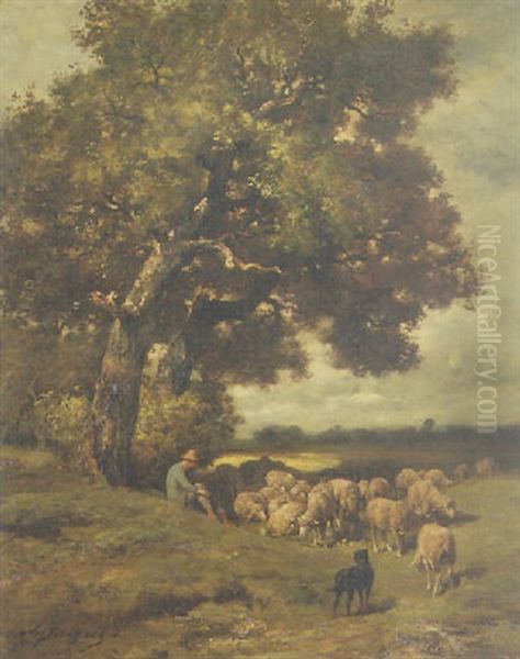 A Shepherd Resting With His Flock - view 1
