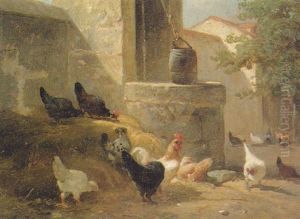 Poultry Near An Old Well by Charles Emile Jacque