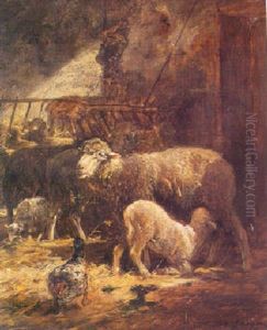 A Sheep And Her Lamb by Charles Emile Jacque