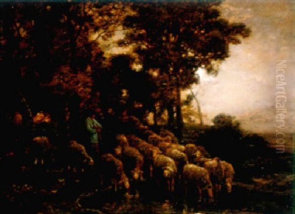 A Shepherd Tending His Flock By Moonlight - view 1
