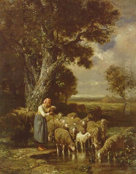 A Shepherdess Tending Her Flock - view 1
