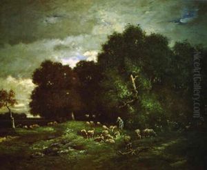 Pastor Con Ovejas by Charles Emile Jacque