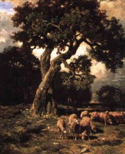 Sheep Grazing Beneath An Old Tree by Charles Emile Jacque