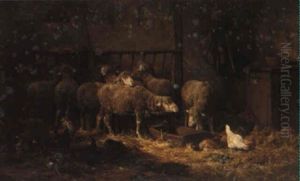 Sheep In An Interior by Charles Emile Jacque