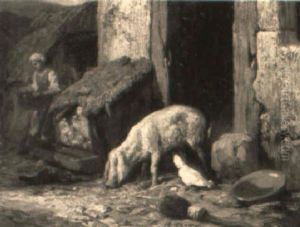 A Farmyard Scene by Charles Emile Jacque