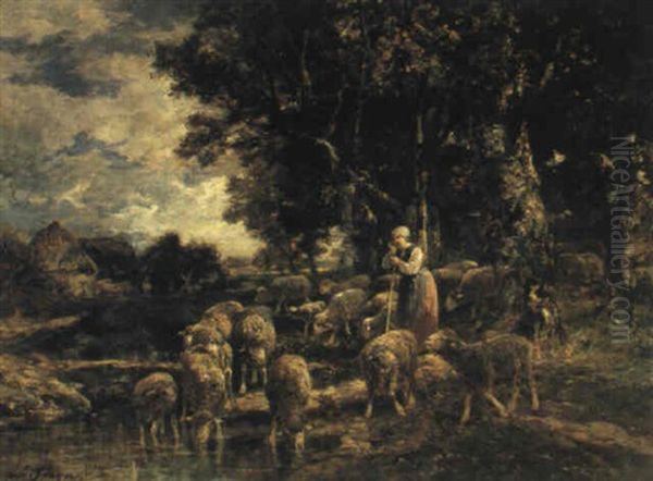 Bergere Gardant Une Troupe De Moutons - view 1