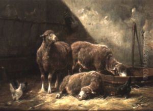 Sheep In The Barn by Charles Emile Jacque