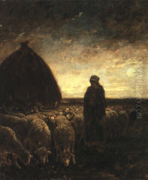 A Shepherdess Watching Her Flock By Night - view 1