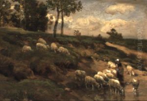 Moutons A L'abreuvoir by Charles Emile Jacque