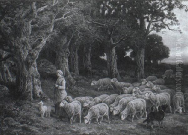 A Shepherdess And Her Flock At The Edge Of The Wood - view 1