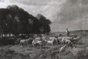 Landschaft Mit Schafhirte by Charles Emile Jacque