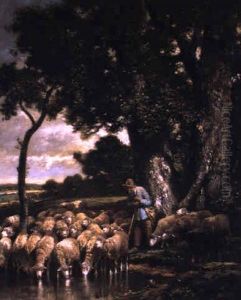 Berger Avec Son Troupeau by Charles Emile Jacque