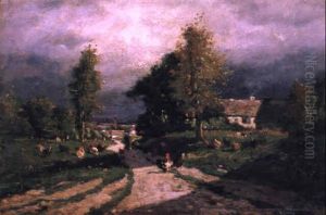 Feldweg Mit Einer H_hnerschar