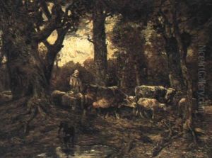 Dans La Clairiere. Foret De Fountainebleau by Charles Emile Jacque