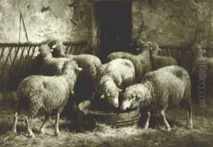 Les Moutons A L'etable by Charles Emile Jacque