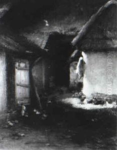 Bauernhof Mit Huhnern by Charles Emile Jacque