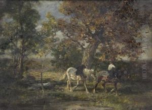 Horses In Landscape by Emile Jacque