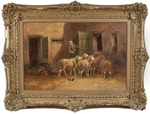 Moutons Et Poules Dans L'etable