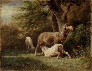 Sheep Attending Her Young by Emile Jacque