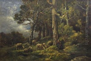 Bergere Et Son Troupeau by Charles Jacques