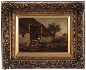 Shepherd Herding Sheep Into A Barn by Charles Jacques