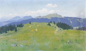 Weidende Kuhe Auf Einer Jurassischen Alp by Francois Louis Jacques
