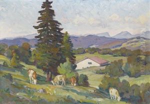 Sommerliche Landschaft Mit Weidenden Kuhen by Francois Louis Jacques