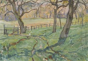 Winterliche Landschaft Mit Feldweg Unter Baumen by Francois Louis Jacques