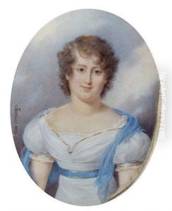 Portrait De Femme A La Robe Blanche Et Au Chale Bleu