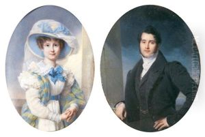 Portrait D'homme En Redingote Noire Et Portrait De Jeune Femme Au Grand Chapeau A Ruban Bleu (2 Works) Portrait D'homme En Redingote Noire Et Portrait De Jeune Femme Au Grand Chapeau A Ruban Bleu (2 Works)