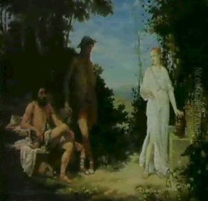 Klassisk Sceneri Med Hyrder Og En Ung Pige Ved Bronden by Louis Jacquesson de La Chevreuse