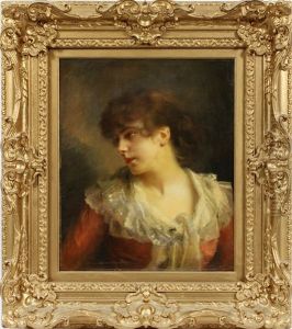 French Potrait Of A Young Lady by Jacquet Gustave