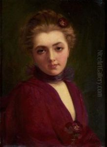 Portrait Of A Young Woman In Mauve by Jacquet Gustave